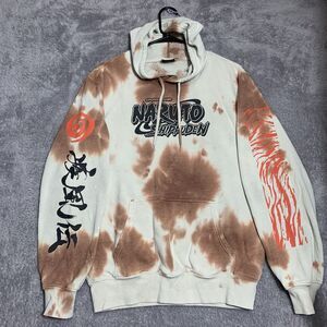 Naruto Shippuden Hoodie Mens Medium Brown Tie Dye Graphic Kanji Anime Sweatshirt